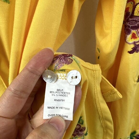 Fig & Flower Anthropologie Yellow Embroidered Button Up Roll Tab Top Women’s XL - Picture 12 of 15